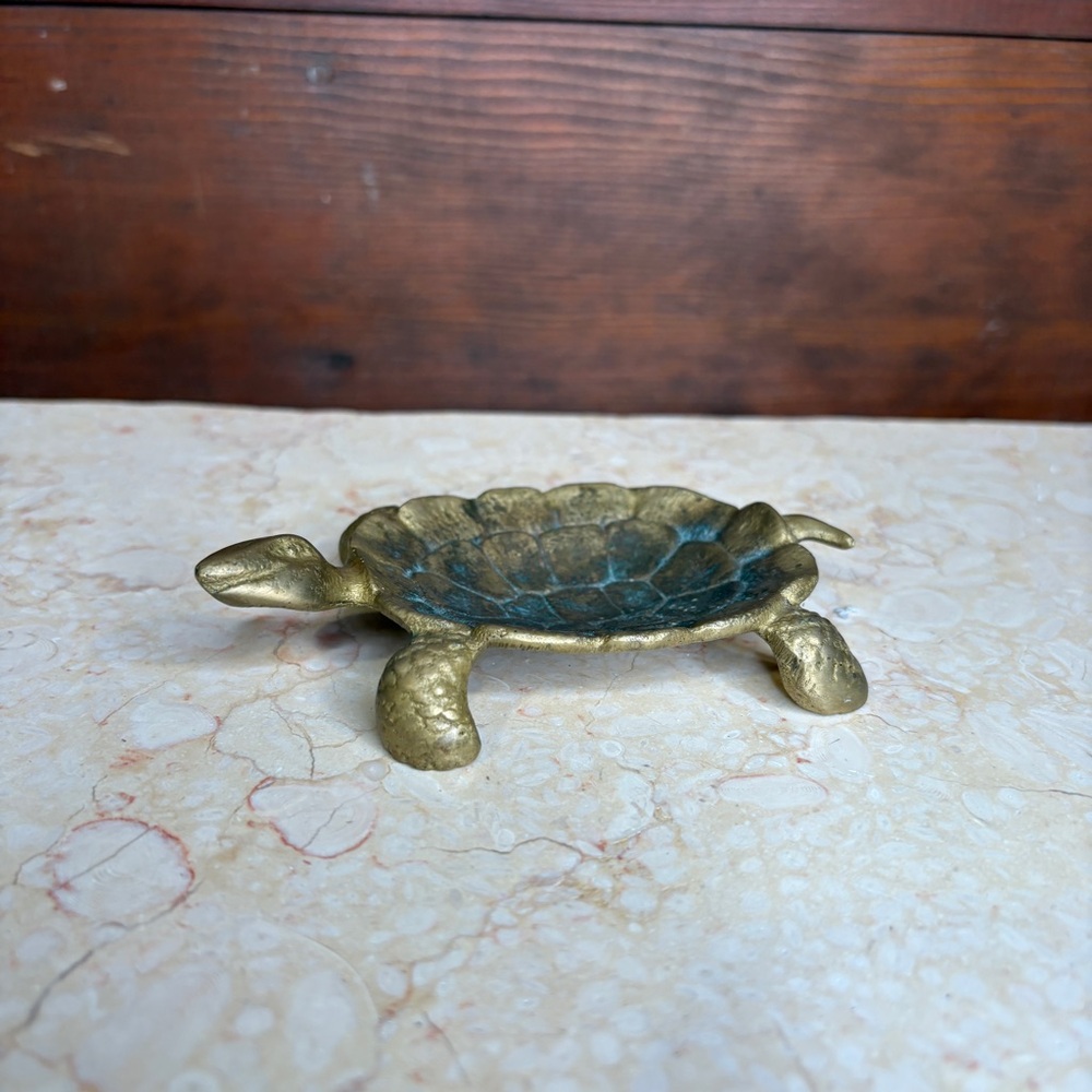 Vintage Brass Turtle Ashtray Keys Catchall Decorative Trinket Dish Tray